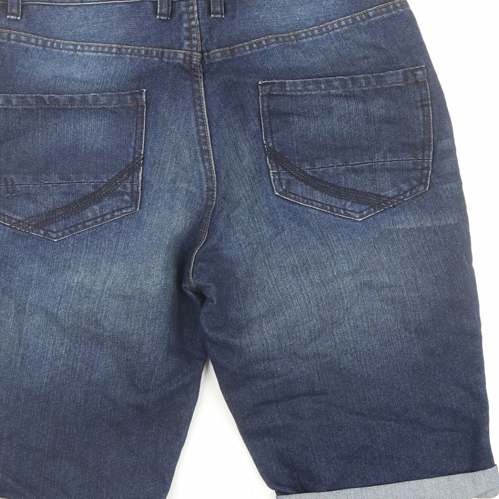 George Mens Blue Cotton Bermuda Shorts Size 30 in L12 in Regular Button