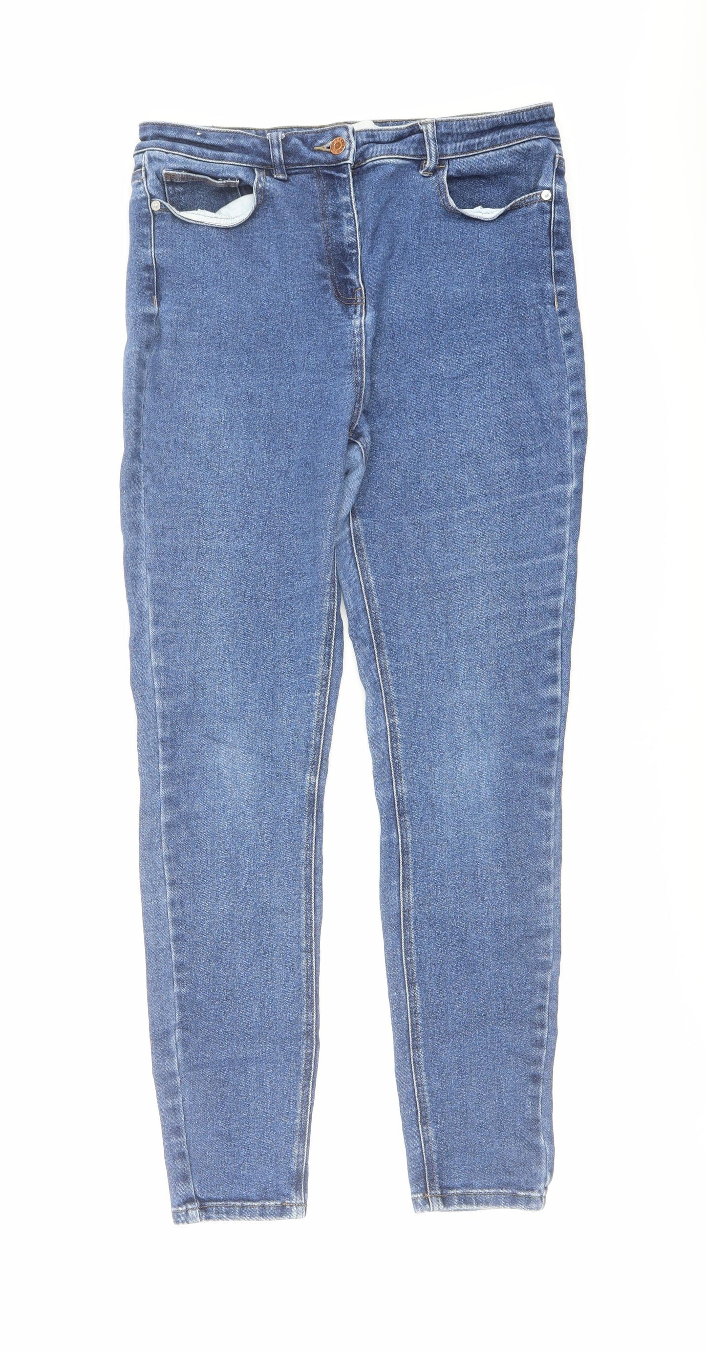 NEXT Womens Blue Cotton Skinny Jeans Size 14 L30 in Regular Button