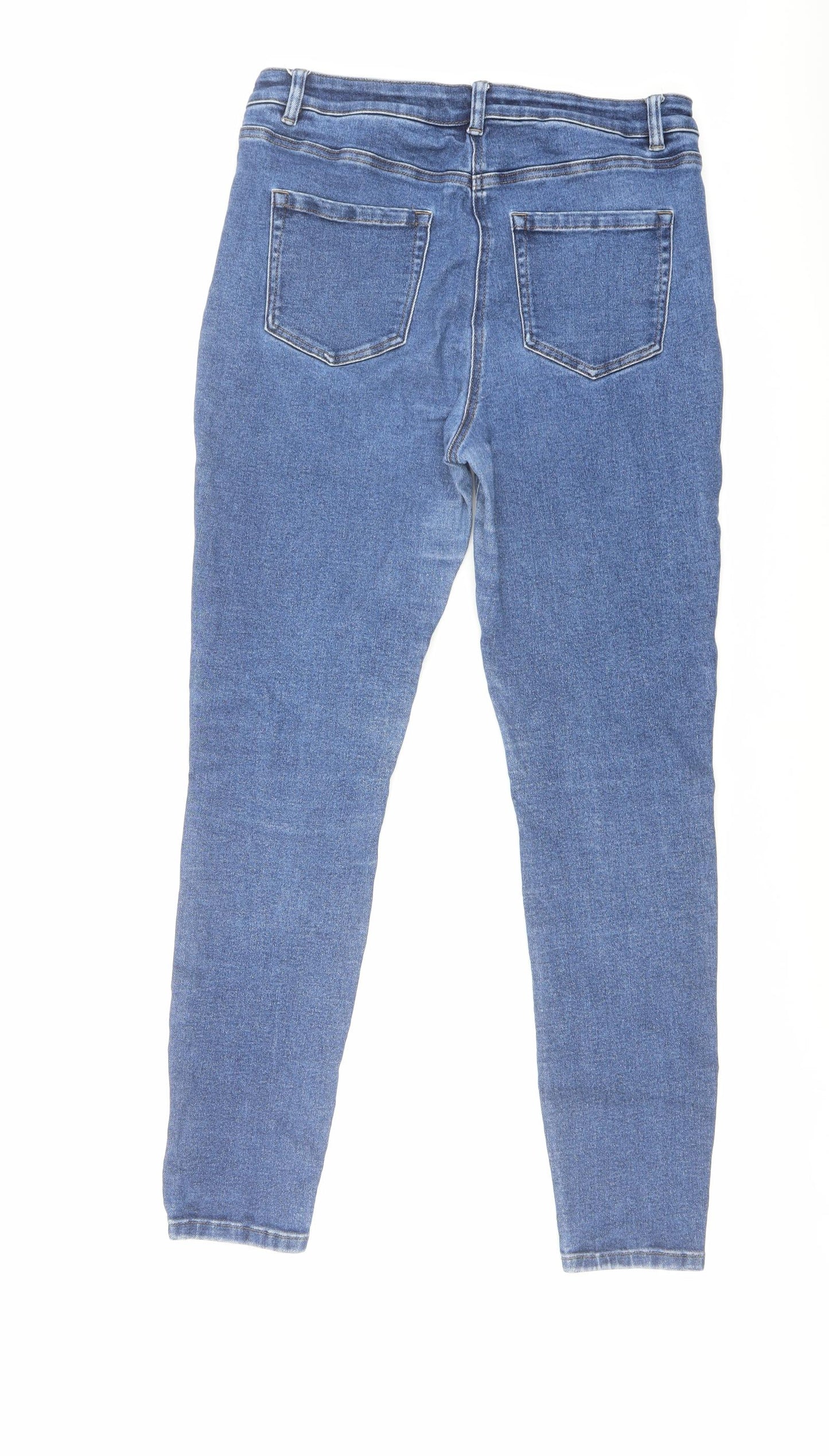 NEXT Womens Blue Cotton Skinny Jeans Size 14 L30 in Regular Button