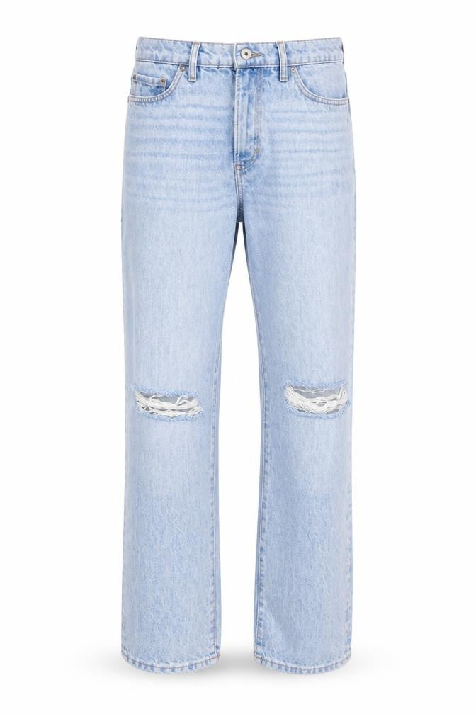 Marks and Spencer Mens Blue Cotton Straight Jeans Size 32 in L33 in Regular Button
