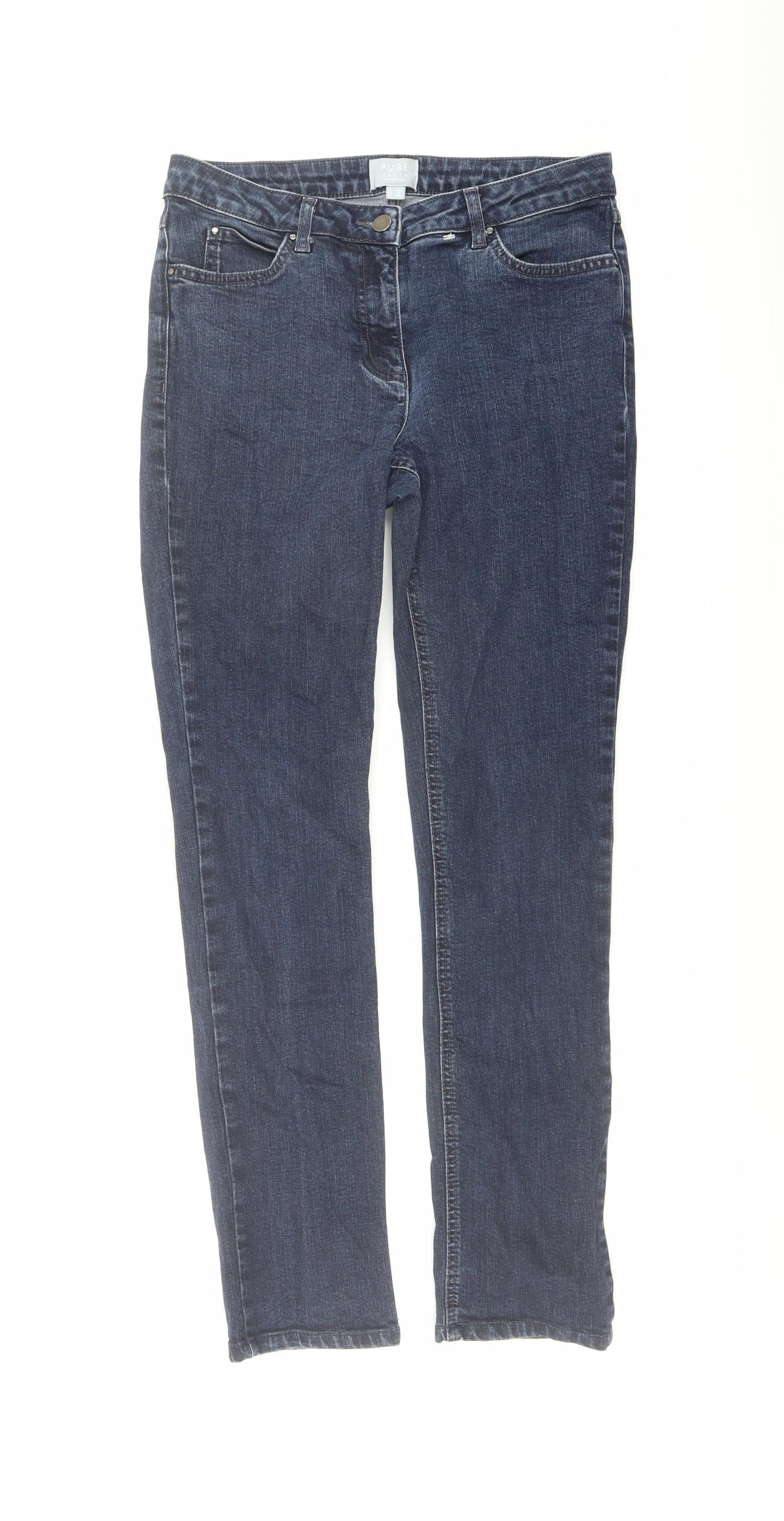 Pure Womens Blue Cotton Skinny Jeans Size 12 L30 in Regular Button