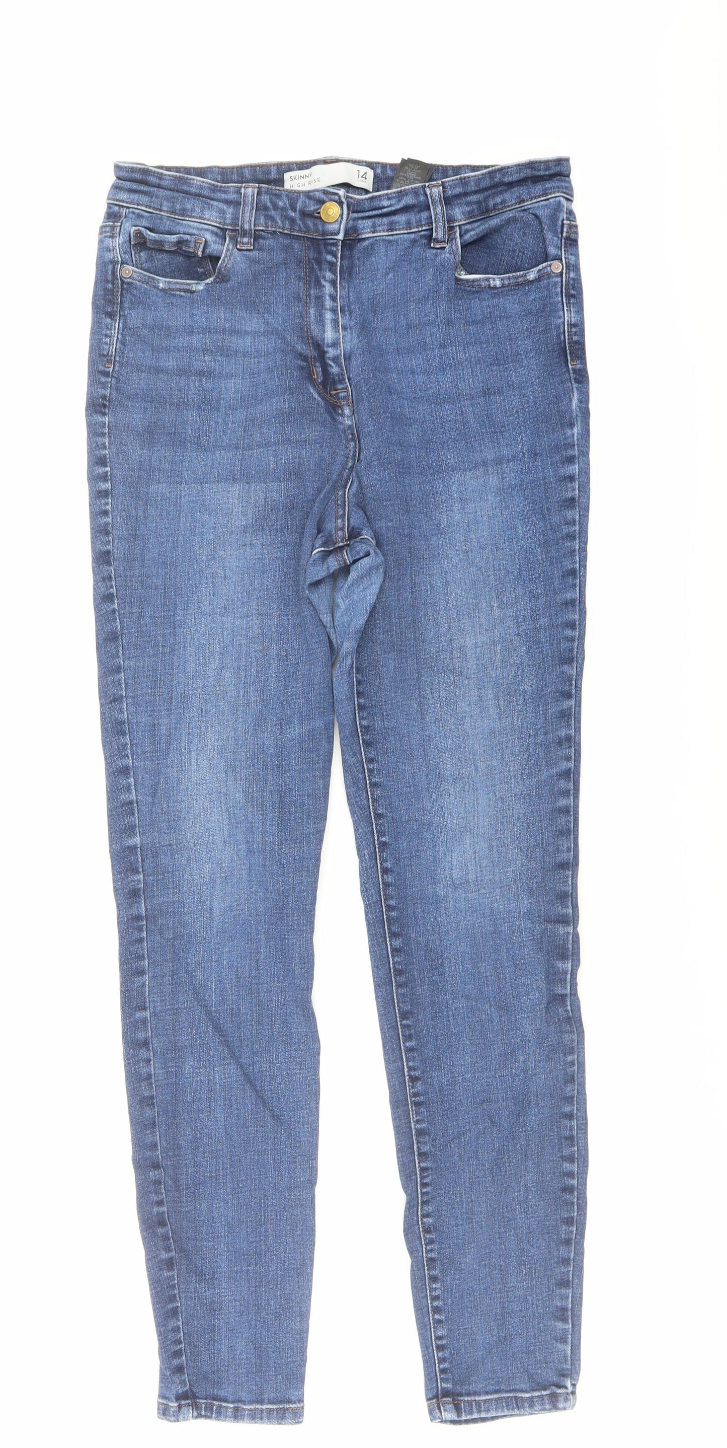 NEXT Womens Blue Cotton Skinny Jeans Size 14 L30 in Regular Button
