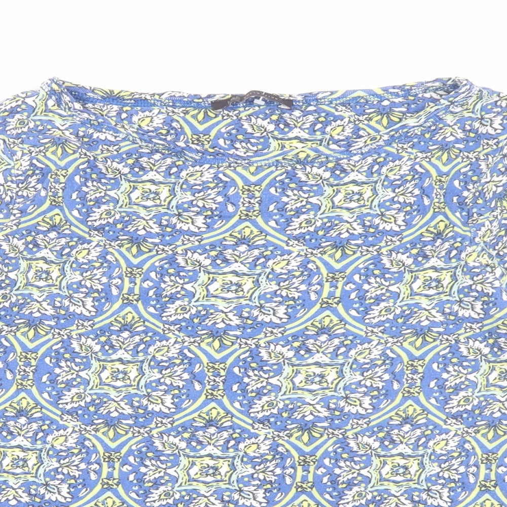 Marks and Spencer Womens Blue Geometric Cotton Basic T-Shirt Size 16 Boat Neck