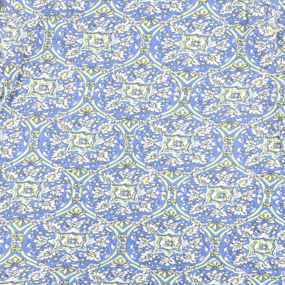 Marks and Spencer Womens Blue Geometric Cotton Basic T-Shirt Size 16 Boat Neck