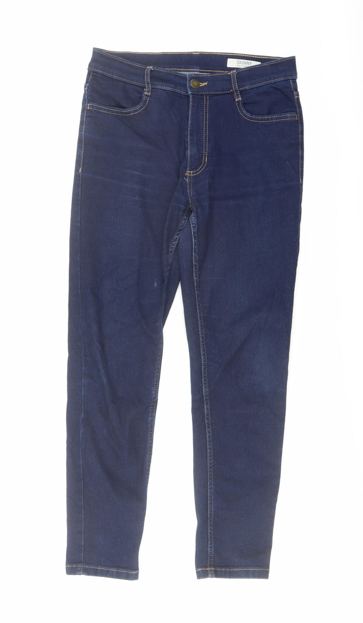 Marks and Spencer Womens Blue Cotton Skinny Jeans Size 10 L26 in Regular Button