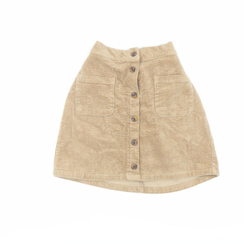 NEXT Girls Beige Cotton A-Line Skirt Size 12 Years Regular Button