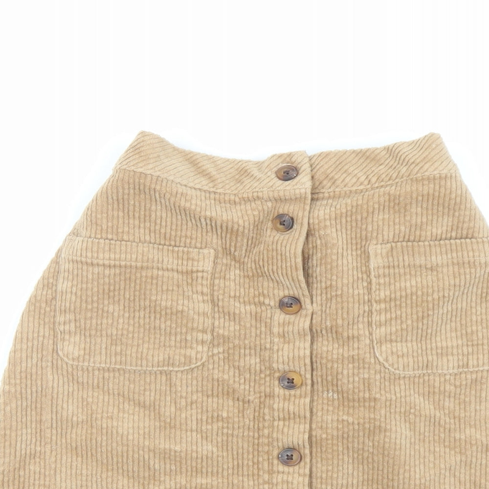 NEXT Girls Beige Cotton A-Line Skirt Size 12 Years Regular Button
