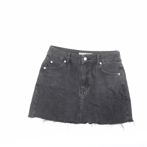 Topshop Womens Grey Cotton Mini Skirt Size 8 Button