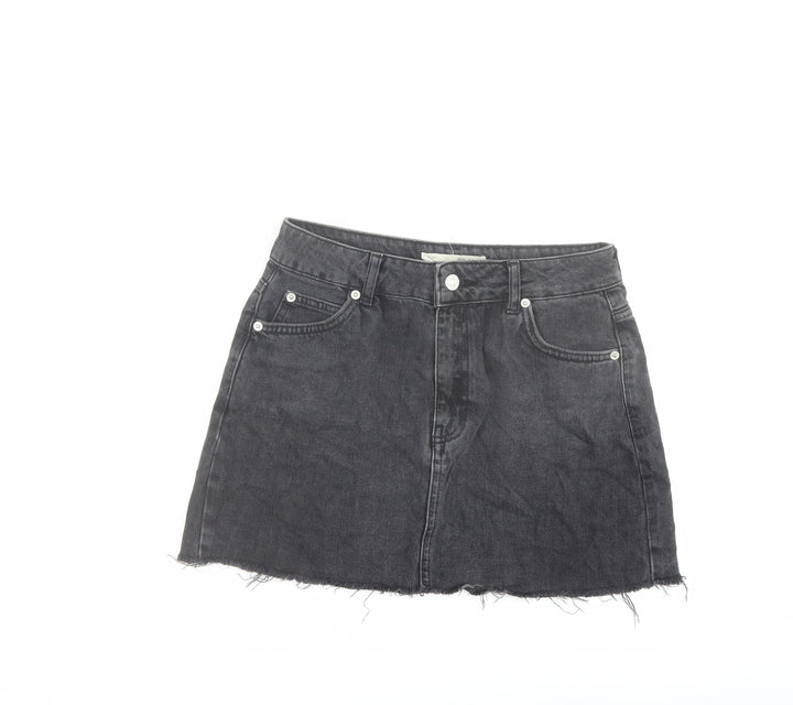 Topshop Womens Grey Cotton Mini Skirt Size 8 Button