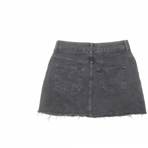 Topshop Womens Grey Cotton Mini Skirt Size 8 Button