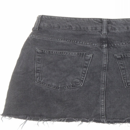 Topshop Womens Grey Cotton Mini Skirt Size 8 Button