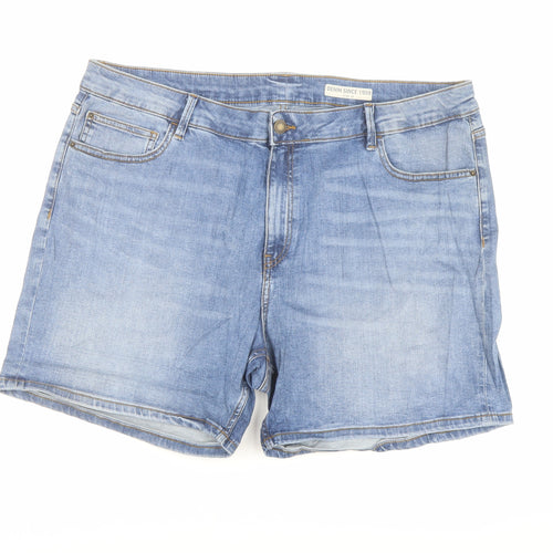 Marks and Spencer Womens Blue Cotton Hot Pants Shorts Size 20 L6 in Regular Button