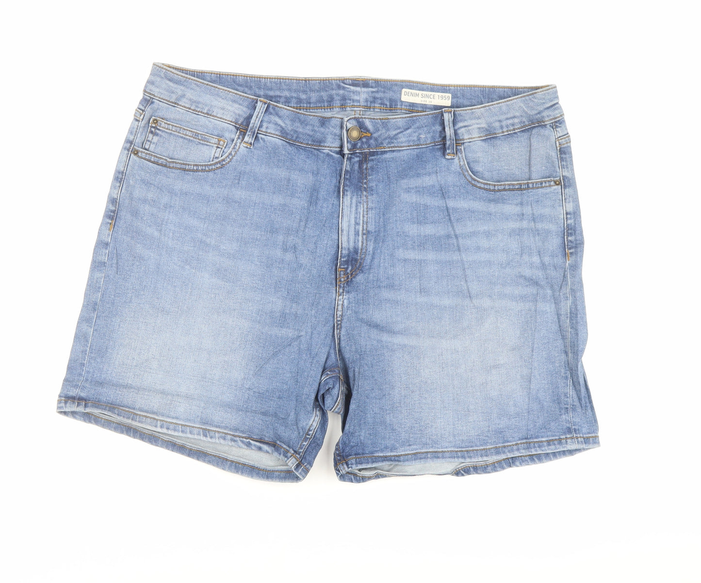Marks and Spencer Womens Blue Cotton Hot Pants Shorts Size 20 L6 in Regular Button