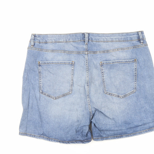 Marks and Spencer Womens Blue Cotton Hot Pants Shorts Size 20 L6 in Regular Button
