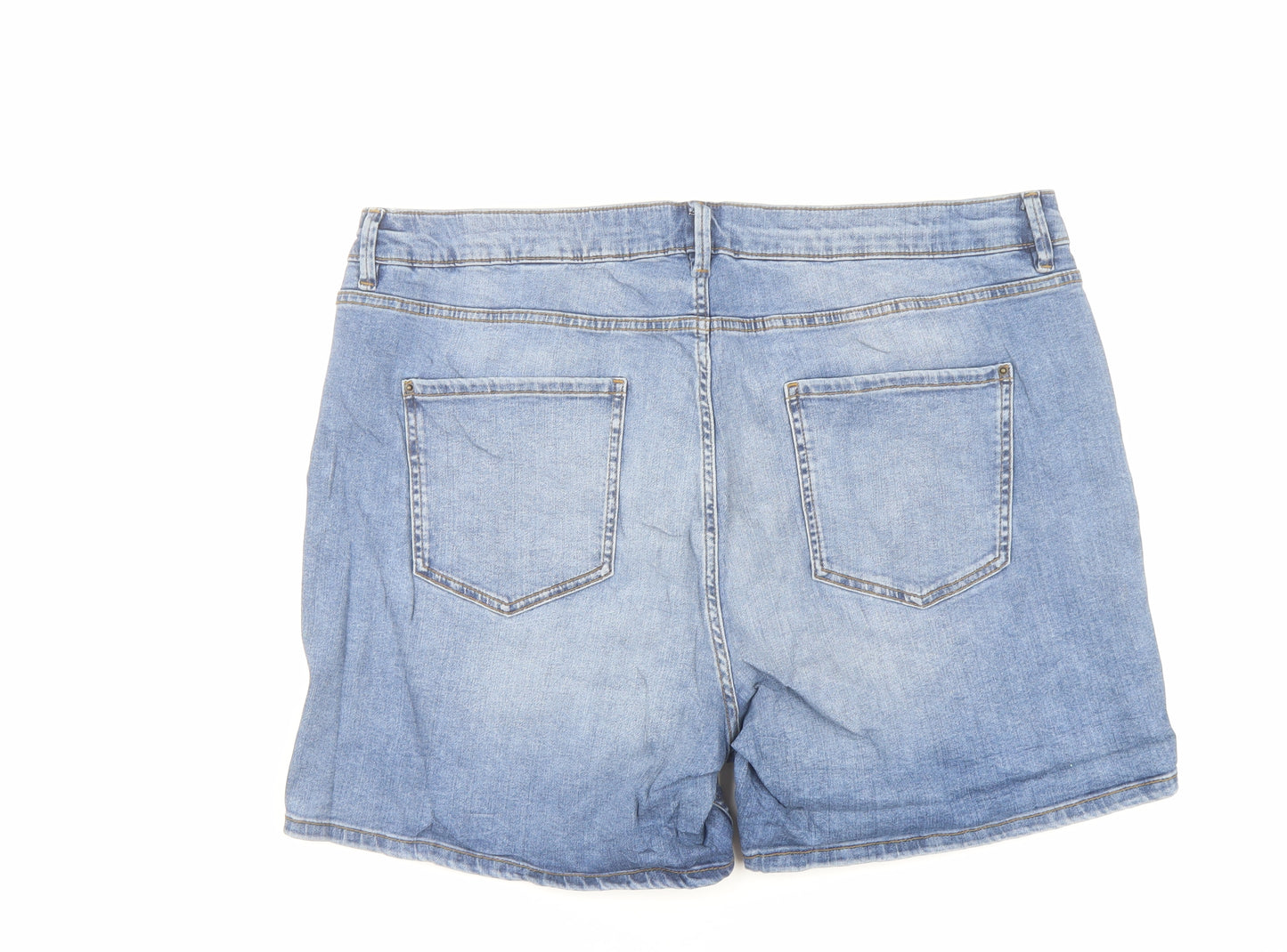 Marks and Spencer Womens Blue Cotton Hot Pants Shorts Size 20 L6 in Regular Button