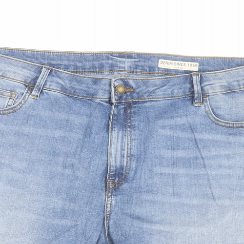 Marks and Spencer Womens Blue Cotton Hot Pants Shorts Size 20 L6 in Regular Button