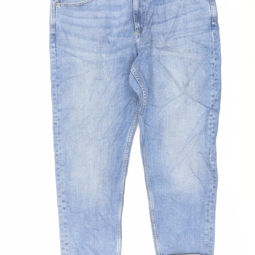 Marks and Spencer Womens Blue Cotton Straight Jeans Size 16 L24 in Regular Button