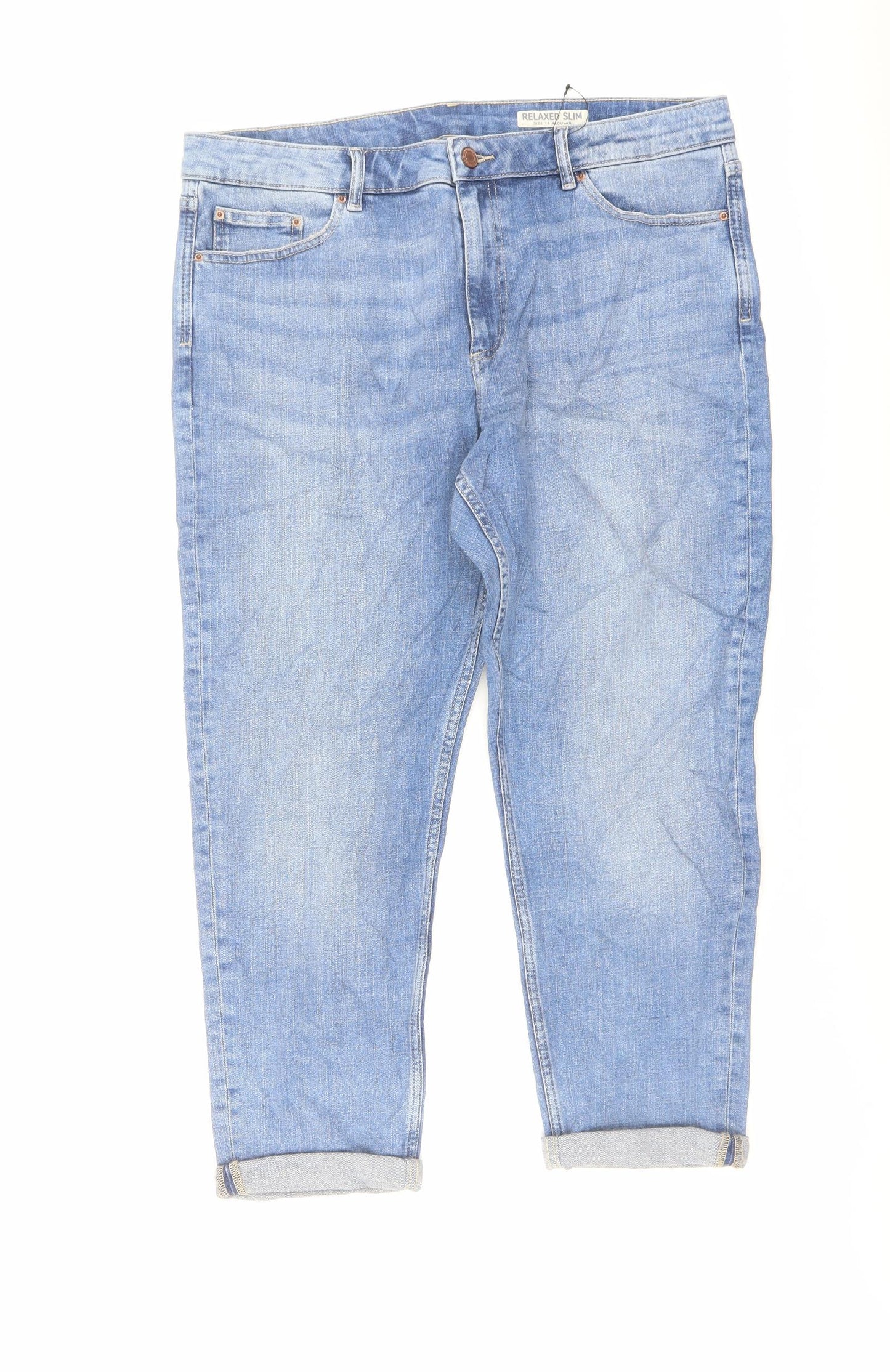 Marks and Spencer Womens Blue Cotton Straight Jeans Size 16 L24 in Regular Button