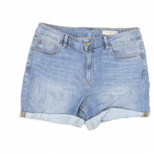 Marks and Spencer Womens Blue Cotton Hot Pants Shorts Size 14 L3 in Regular Buckle