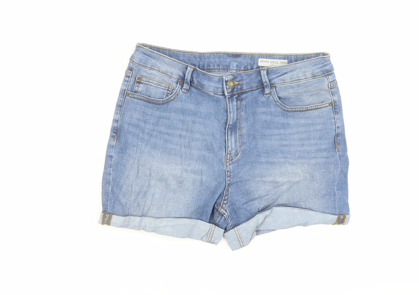 Marks and Spencer Womens Blue Cotton Hot Pants Shorts Size 14 L3 in Regular Buckle
