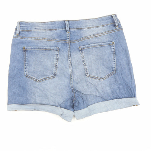 Marks and Spencer Womens Blue Cotton Hot Pants Shorts Size 14 L3 in Regular Buckle