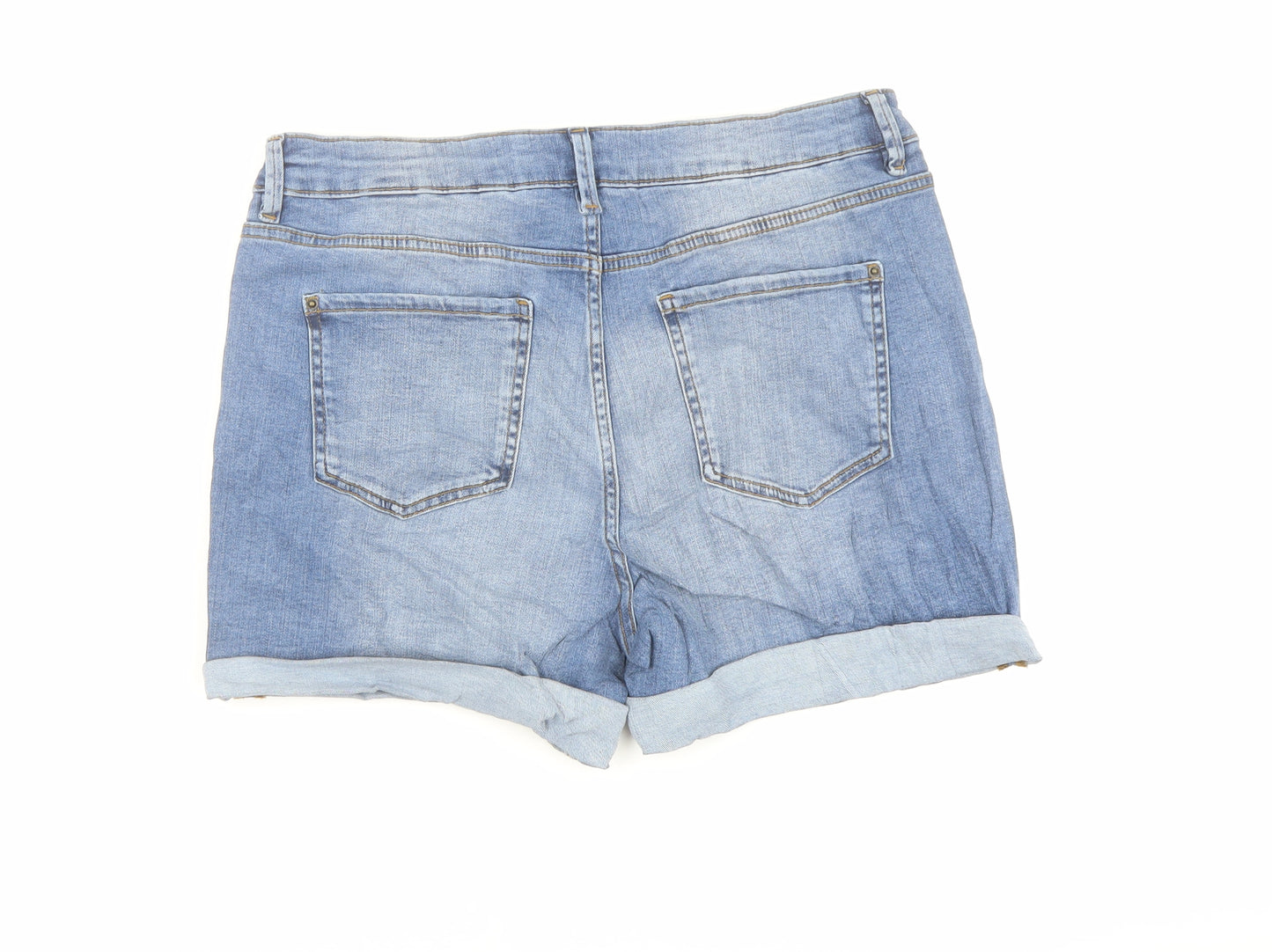 Marks and Spencer Womens Blue Cotton Hot Pants Shorts Size 14 L3 in Regular Buckle