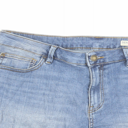Marks and Spencer Womens Blue Cotton Hot Pants Shorts Size 14 L3 in Regular Buckle