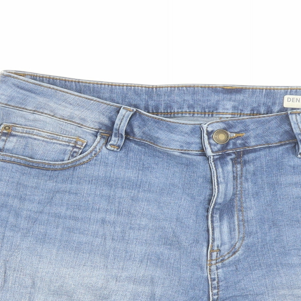 Marks and Spencer Womens Blue Cotton Hot Pants Shorts Size 14 L3 in Regular Buckle