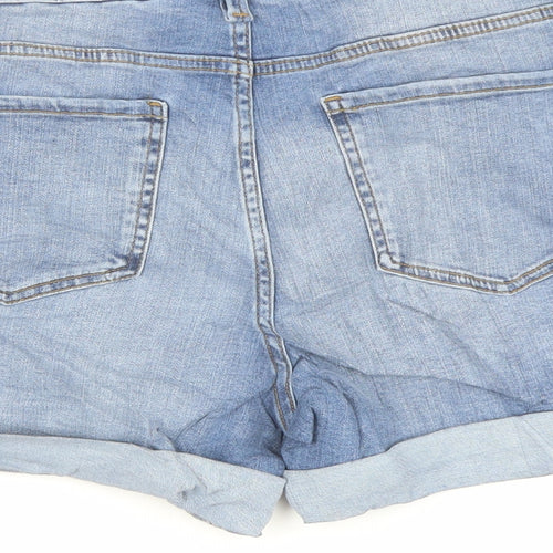 Marks and Spencer Womens Blue Cotton Hot Pants Shorts Size 14 L3 in Regular Buckle