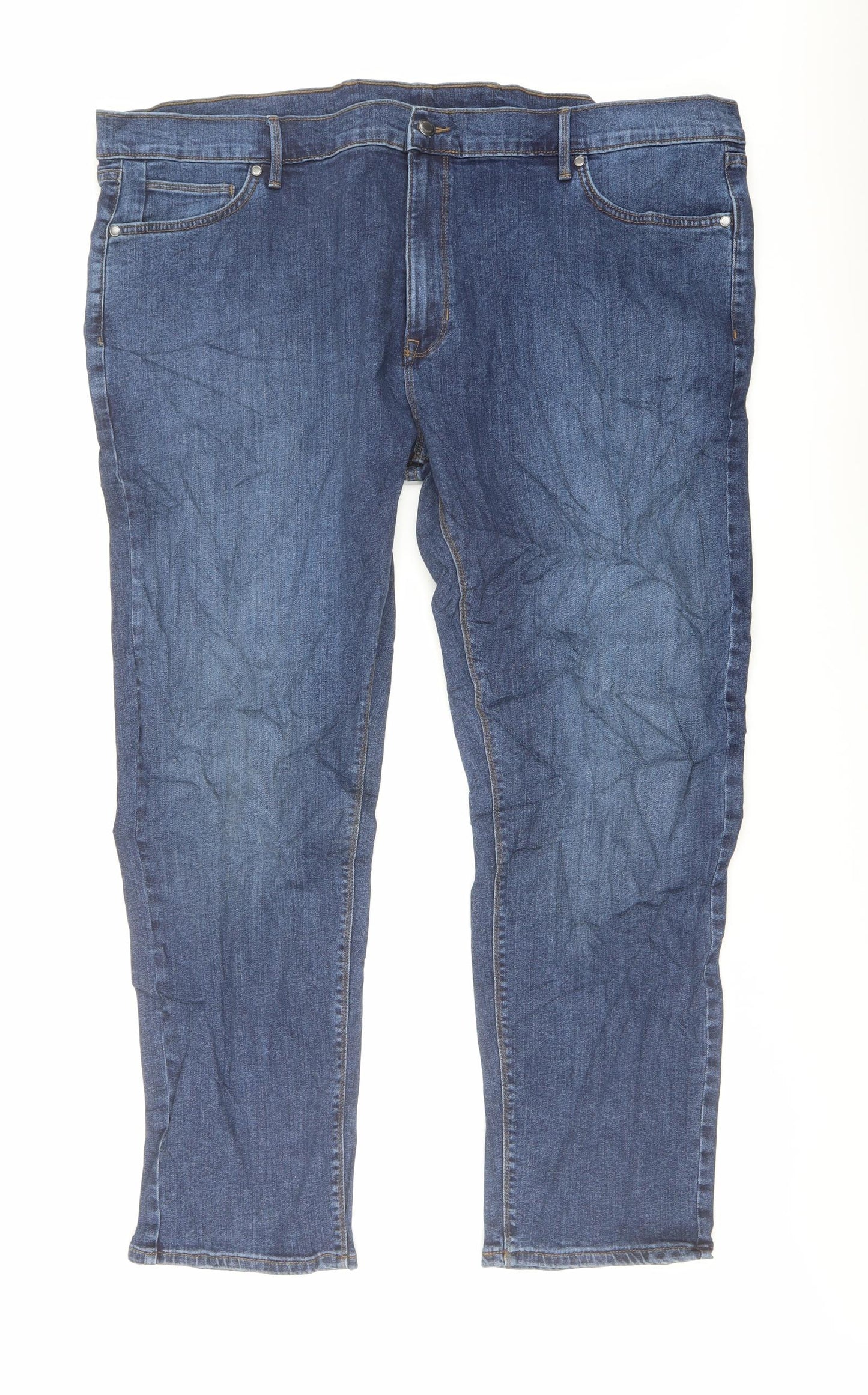 Marks and Spencer Mens Blue Cotton Tapered Jeans Size 46 in L29 in Regular Button