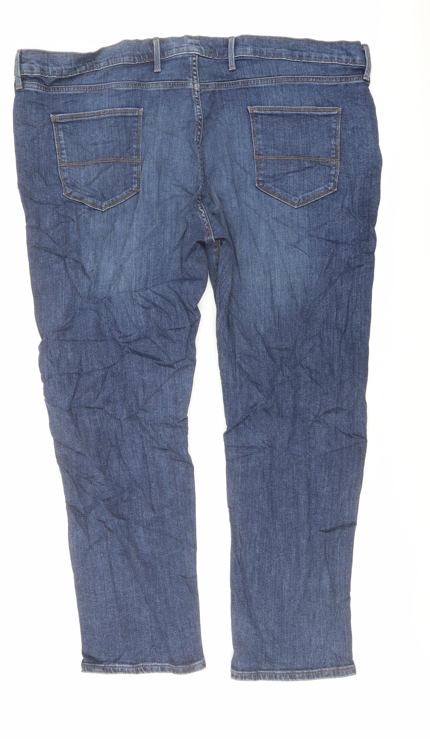 Marks and Spencer Mens Blue Cotton Tapered Jeans Size 46 in L29 in Regular Button