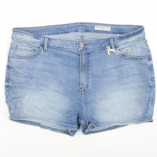 Marks and Spencer Womens Blue Cotton Hot Pants Shorts Size 20 L3 in Regular Button