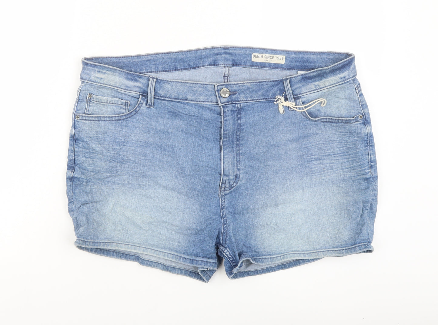 Marks and Spencer Womens Blue Cotton Hot Pants Shorts Size 20 L3 in Regular Button