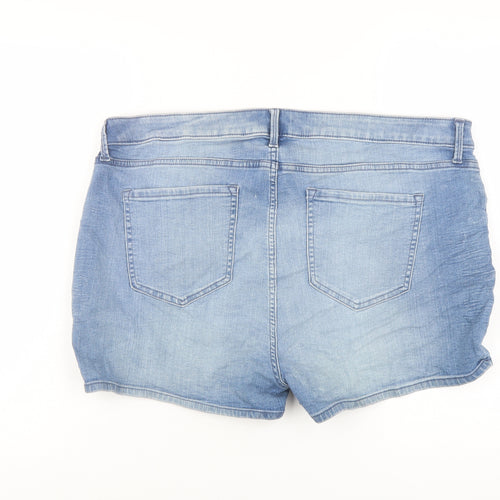 Marks and Spencer Womens Blue Cotton Hot Pants Shorts Size 20 L3 in Regular Button