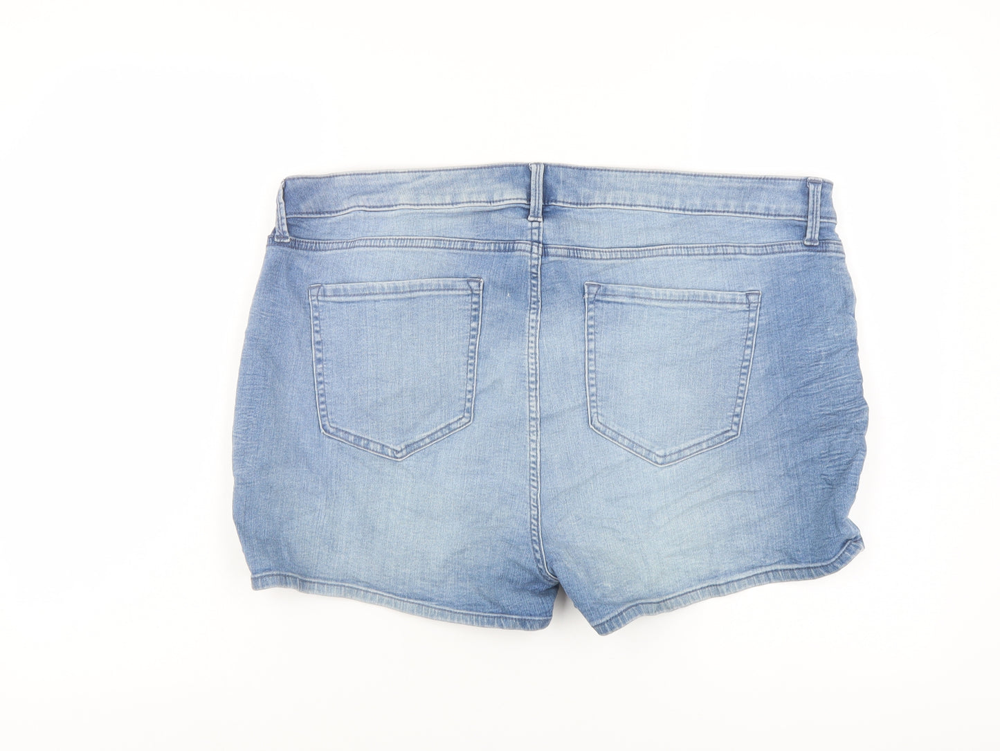 Marks and Spencer Womens Blue Cotton Hot Pants Shorts Size 20 L3 in Regular Button