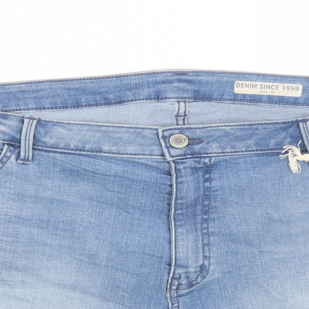 Marks and Spencer Womens Blue Cotton Hot Pants Shorts Size 20 L3 in Regular Button