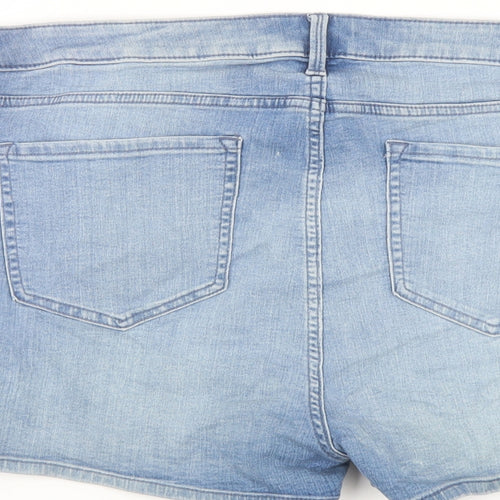 Marks and Spencer Womens Blue Cotton Hot Pants Shorts Size 20 L3 in Regular Button