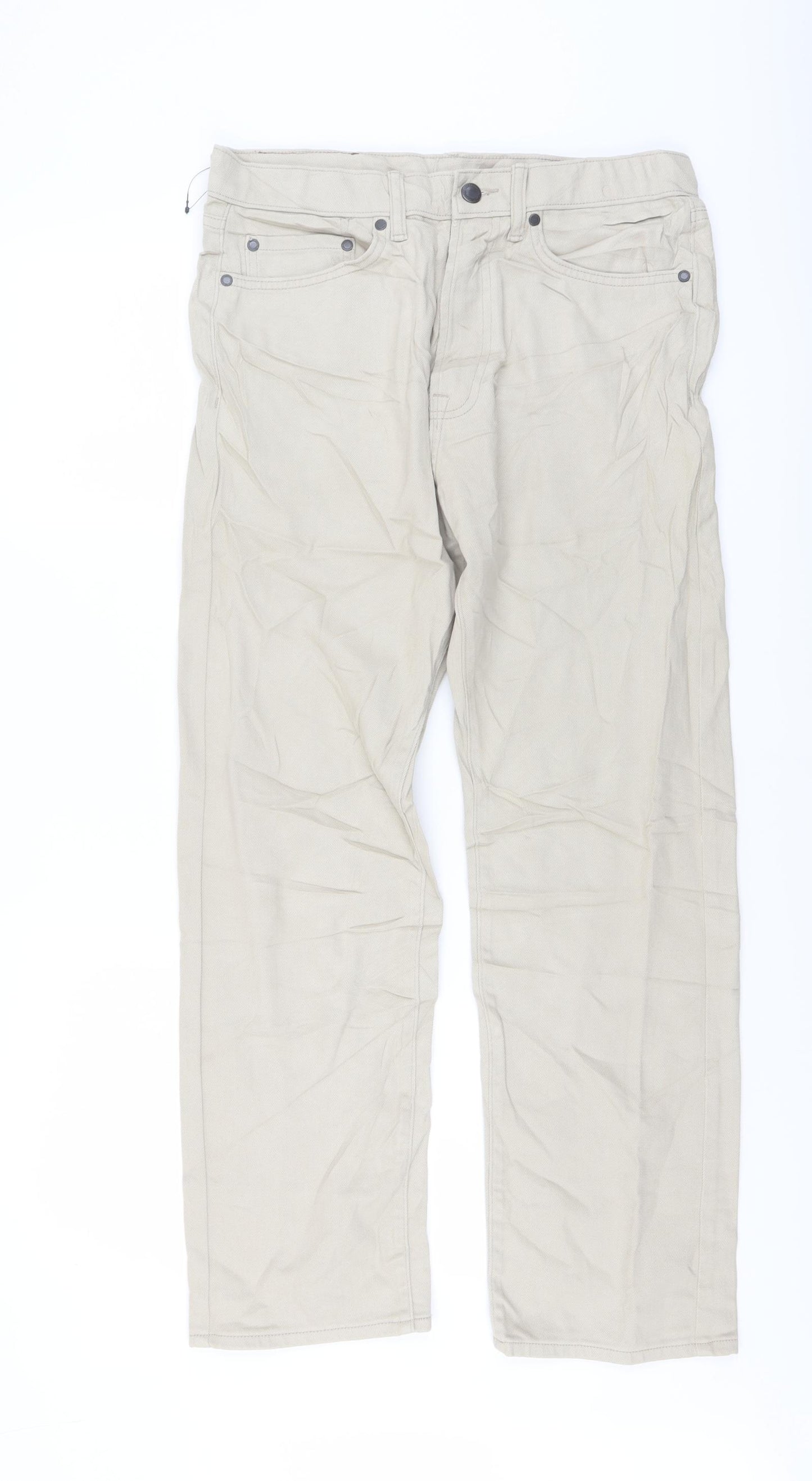 Marks and Spencer Mens Beige Cotton Straight Jeans Size 30 in L29 in Regular Button