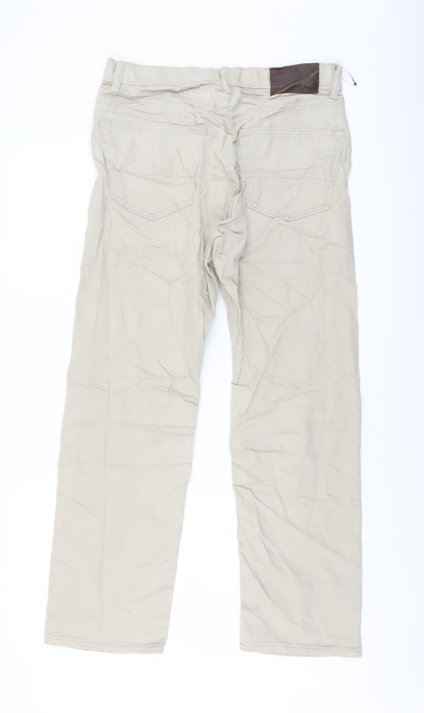 Marks and Spencer Mens Beige Cotton Straight Jeans Size 30 in L29 in Regular Button
