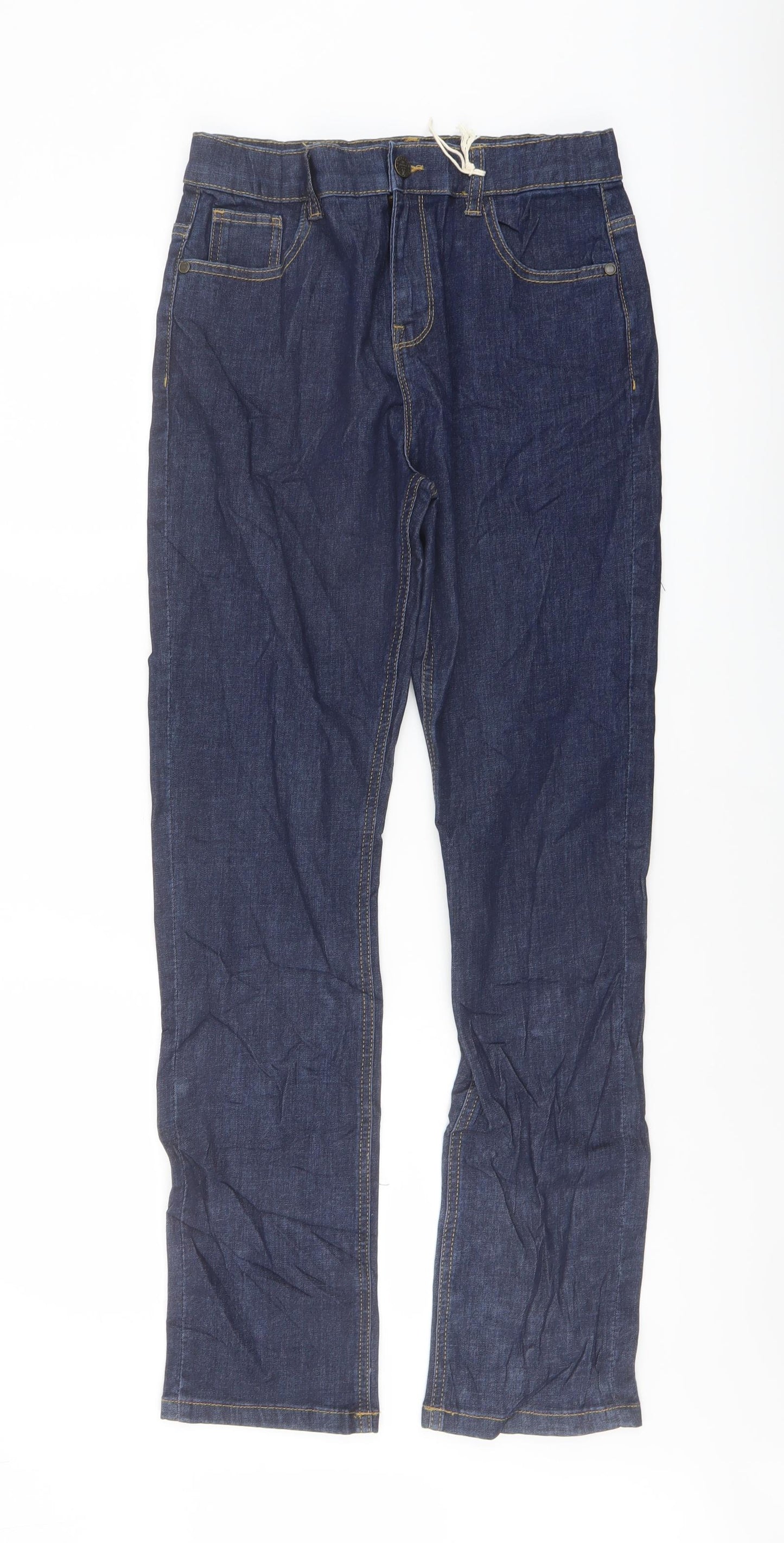 Marks and Spencer Boys Blue Cotton Straight Jeans Size 13-14 Years Regular Button