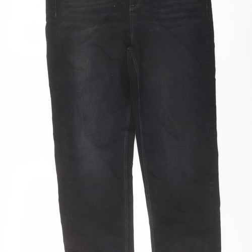 Marks and Spencer Womens Black Cotton Straight Jeans Size 16 L30 in Regular Button