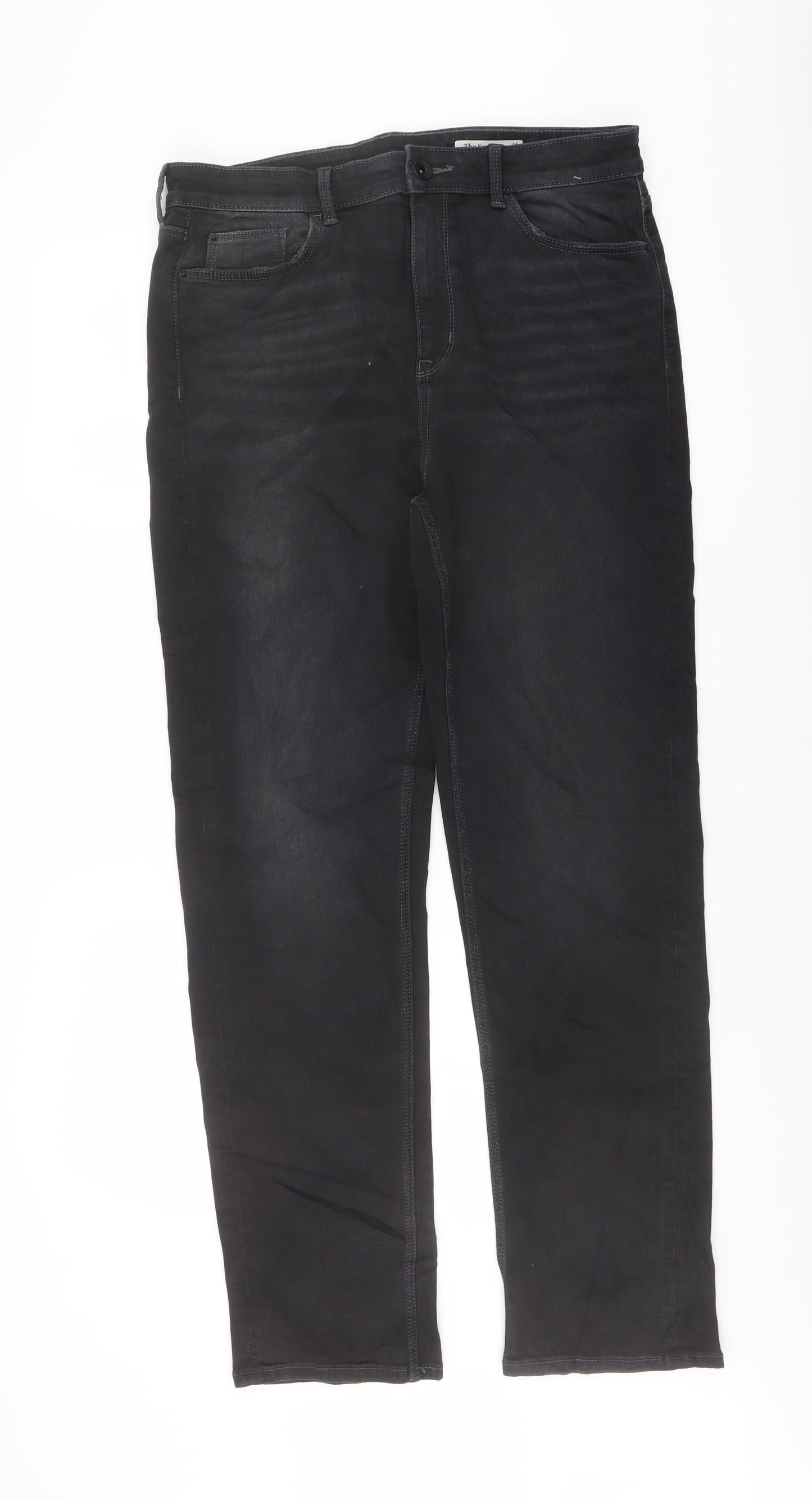 Marks and Spencer Womens Black Cotton Straight Jeans Size 16 L30 in Regular Button