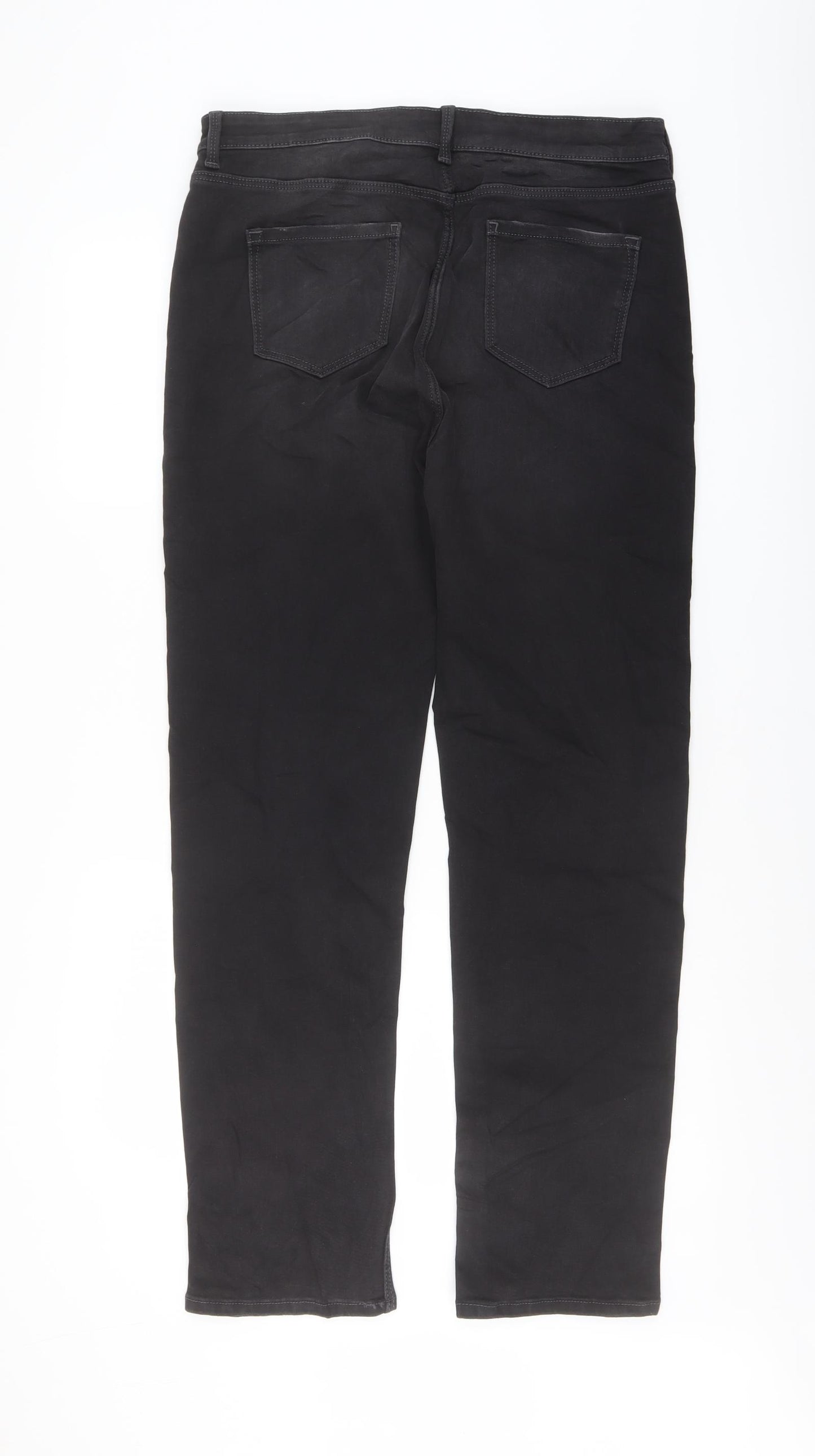 Marks and Spencer Womens Black Cotton Straight Jeans Size 16 L30 in Regular Button