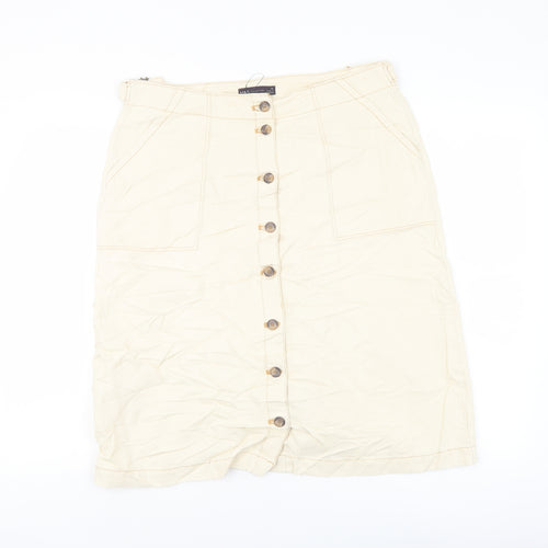 Marks and Spencer Womens Ivory Cotton A-Line Skirt Size 14 Button