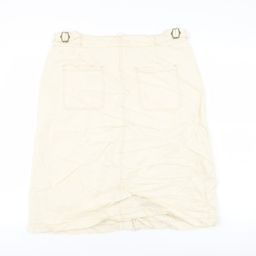 Marks and Spencer Womens Ivory Cotton A-Line Skirt Size 14 Button