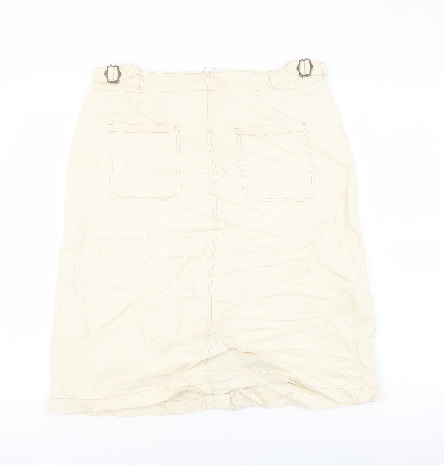 Marks and Spencer Womens Ivory Cotton A-Line Skirt Size 14 Button