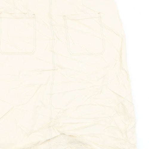 Marks and Spencer Womens Ivory Cotton A-Line Skirt Size 14 Button