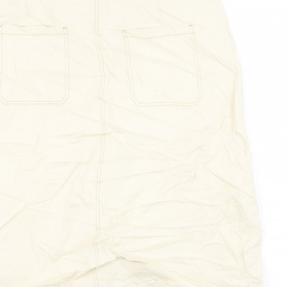 Marks and Spencer Womens Ivory Cotton A-Line Skirt Size 14 Button