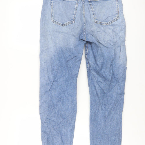 Marks and Spencer Womens Blue Cotton Mom Jeans Size 8 L27 in Regular Button