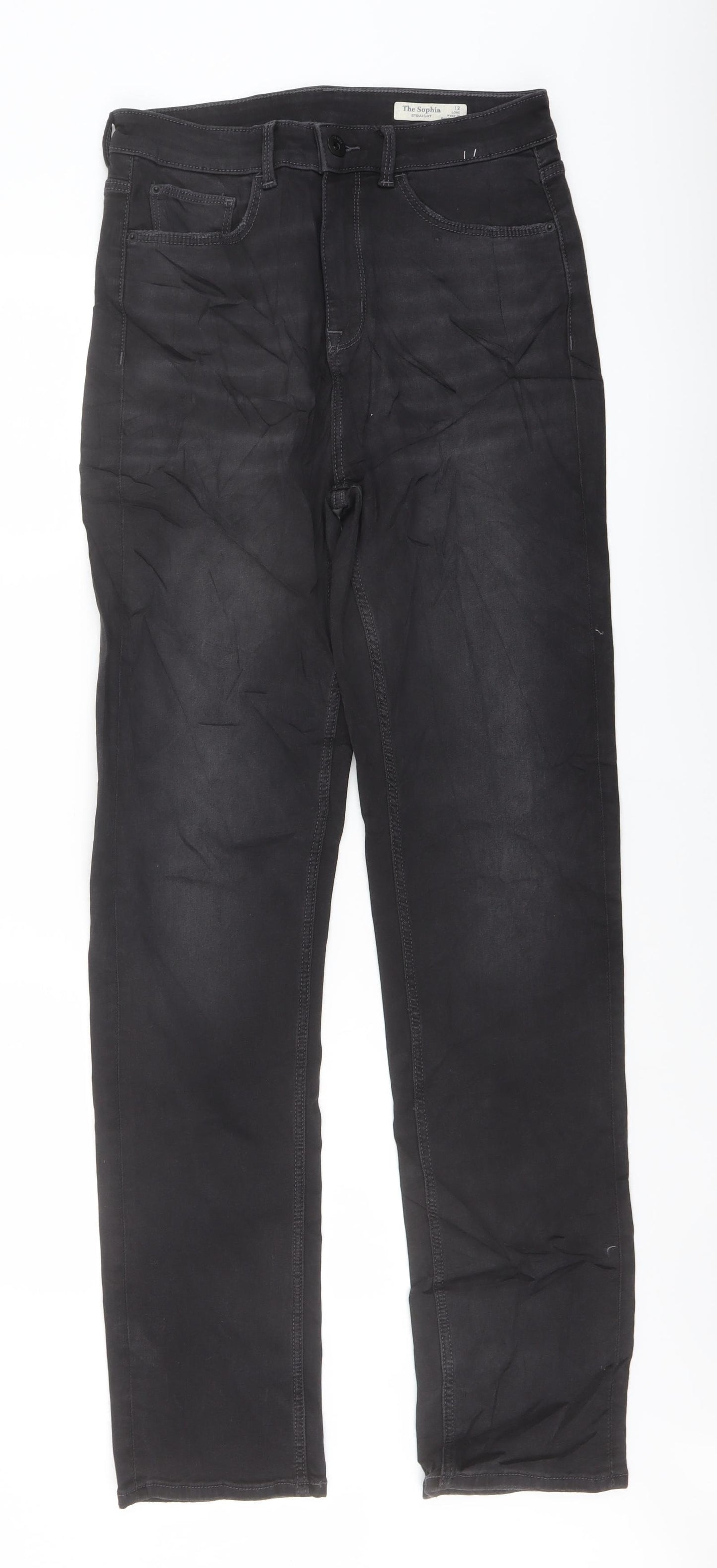 Marks and Spencer Womens Blue Cotton Straight Jeans Size 12 L32 in Regular Button